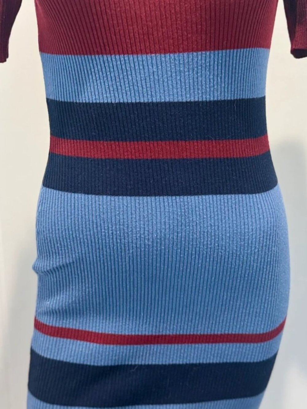 Olive + Oak Blue Multicolor Striped Ribbed Knit Midi Dress Short Sleeve | Size X - Picture 5 of 5